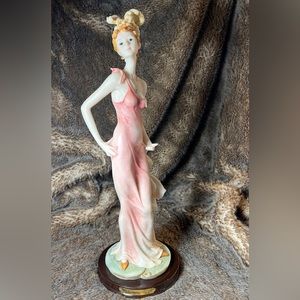 Vintage Giovanni Collection Resin Figurine of Lady & Rose Pink Dress Jewels 16”